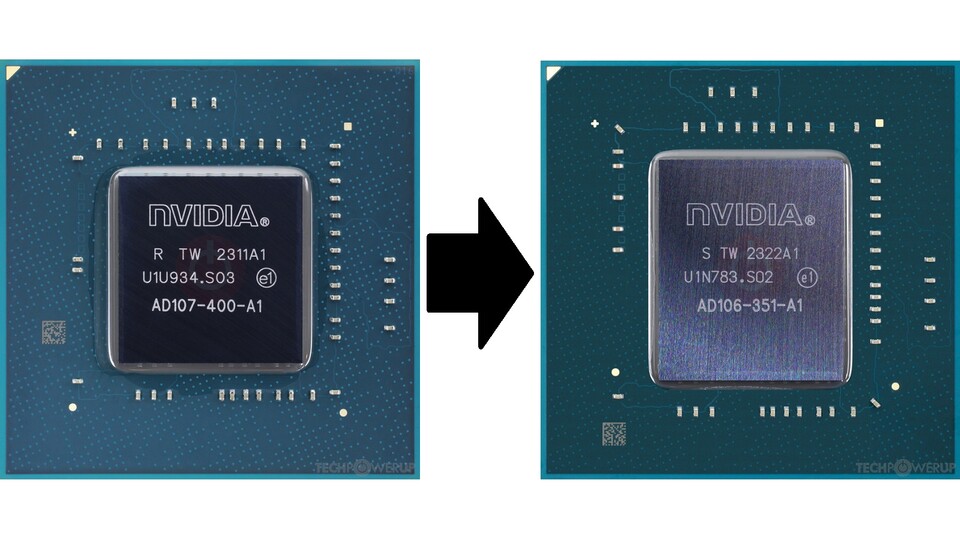 RTX4060의 GPU가 AD107에서 AD106으로 바뀔 예정이다(자료: 테크파워업)